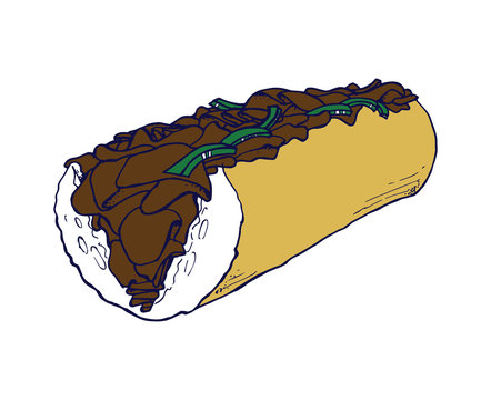 Chicago Style Italian Beef Sandwich Hand Drawn