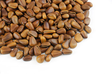 fresh pine nuts isolated on white background