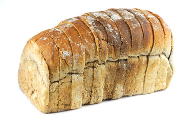 whole grain sliced bread on white background