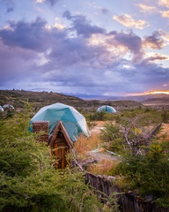 Yurt in the fields of Patagonia at Sunrise