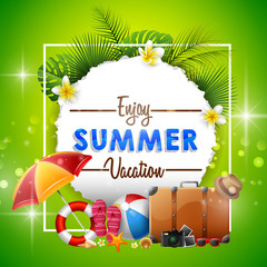 Summer holiday banner on green background
