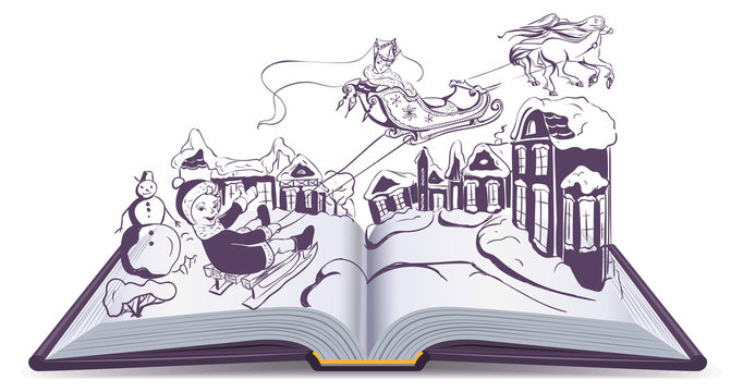 Open book illustration fairy tale snow queen