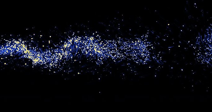 abstract stream trail array colorful glitter sparkle blue lines with particles on black background