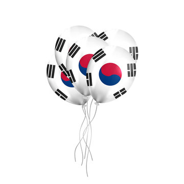 Vector realistic isolated air balloons with South Korea flag on the white background.