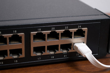 Gray modem on a white background