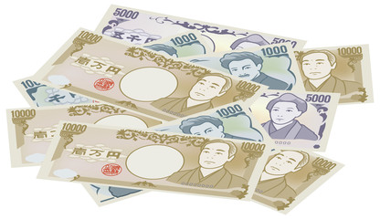 乱雑に並ぶ紙幣（日本円）のイメージイラスト