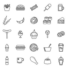 Fast food line icons on white background