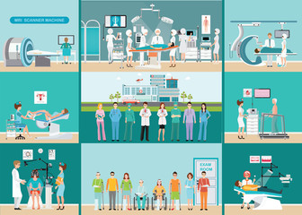 Doctors and patients in hospitals.