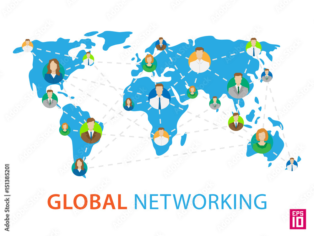 Aufkleber vector global networking illustration. structure of social community in the world.