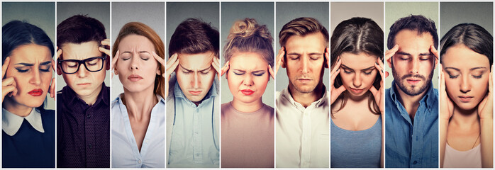 Group of stressed people having headache