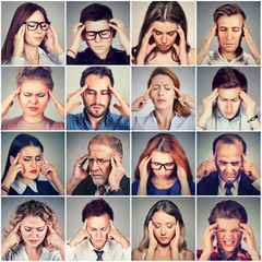 group of stressed sad people men and women having headache