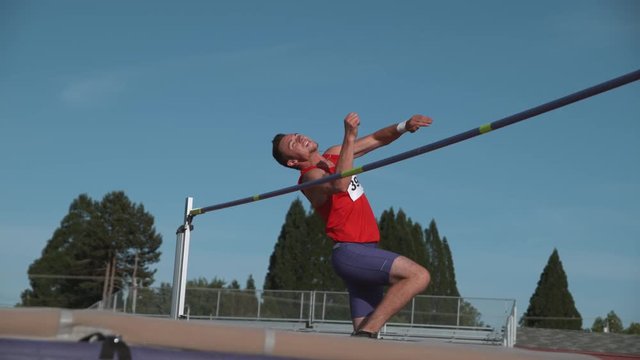 Track athlete doing high jump in super slow motion, shot on Phantom Flex 