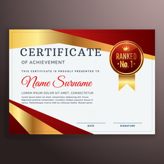 premium red certificate design template with golden strip