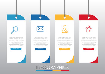 Modern Info-graphic Template for Business with four steps multi-Color design, labels design, Vector info-graphic element, Flat style vector illustration.