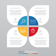 Modern Info-graphic Template for Business with four steps multi-Color design, labels design, Vector info-graphic element, Flat style vector illustration.