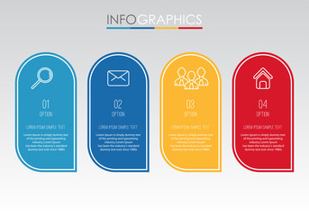 Modern Info-graphic Template for Business with four steps multi-Color design, labels design, Vector info-graphic element, Flat style vector illustration.