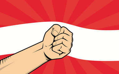 austria fight protest symbol with strong hand and flag as background
