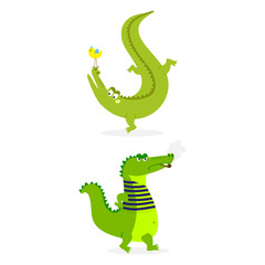 Cartoon green crocodile funny predator australian wildlife river reptile alligator flat vector illustration.