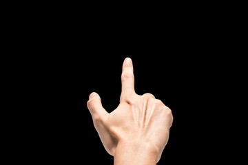 Male hand on a black background.