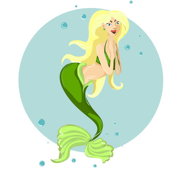 Mermaid cartoon characters design. Emotions girl. Vector illustration