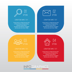 Modern Info-graphic Template for Business with four steps multi-Color design, labels design, Vector info-graphic element, Flat style vector illustration.