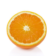 Slice of fresh orange isolated on white background