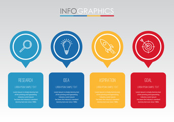 Modern Info-graphic Template for Business with four steps multi-Color design, labels design, Vector info-graphic element, Flat style vector illustration.