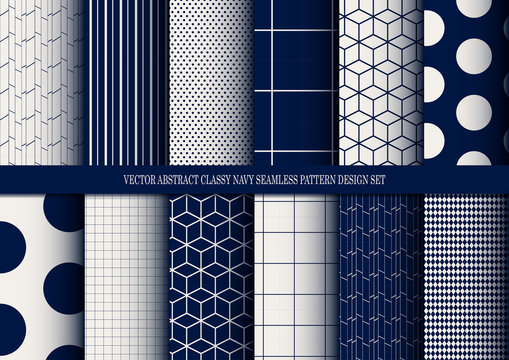 Vector Abstract Classy Navy Seamless Pattern Set