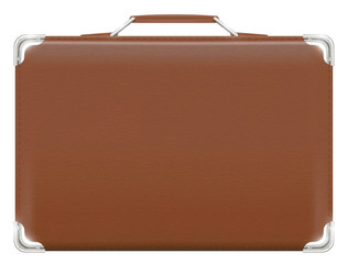 A classic brown travel suitcase bag on a white background