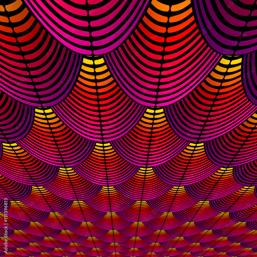 Poster feather styled background with curved lines styled as exotic bird plumage pattern