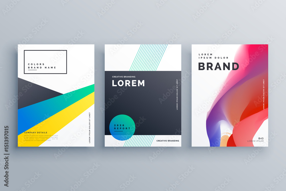 Wall mural creative business branding design with three brochures in minimal style for presentation