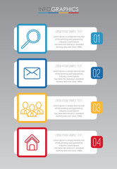 Modern Info-graphic Template for Business with four steps multi-Color design, labels design, Vector info-graphic element, Flat style vector illustration.