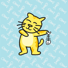 cat holding a fishbone  vector illustration.