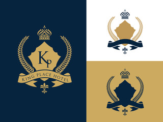 Hotel logo, luxury crest logo, king royal brand identity.