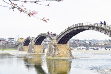 Beautiful View of Kintaikyo Bridge During Spring Season in Iwakuni