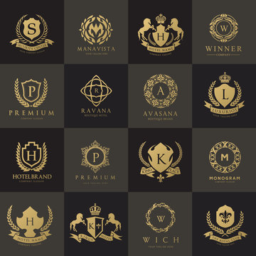 Luxury logo set, Hotel logo collection, king royal brand identity.