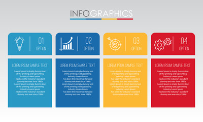 Modern Info-graphic Template for Business with four steps multi-Color design, labels design, Vector info-graphic element, Flat style vector illustration.