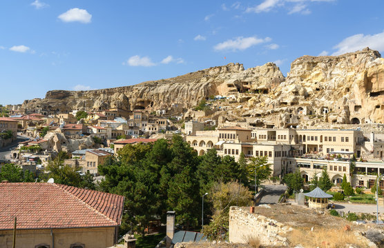 View of Urgup town with cave houses. Cappadocia. Turkey