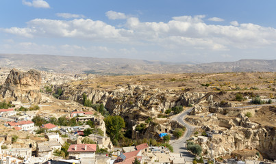 Fototapeta na wymiar View of Ortahisar town old houses. Cappadocia. Turkey