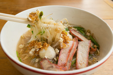 noodles with ingredient on table wood background