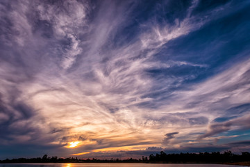 dramatic sunset sky on the river