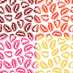 Set of vector seamless patterns with colorful lips