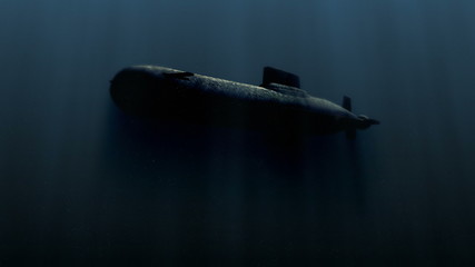 submarine underwater with bobm explosion 3d illustration