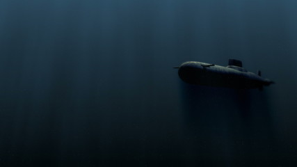 submarine underwater with bobm explosion 3d illustration