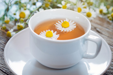 Kamillentee mit frischen Kamillenblüten