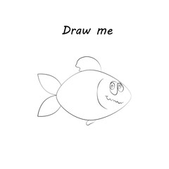 Draw me - vector illustration of sea animals. A fish coloring game for children.