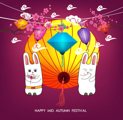 Moon rabbits for celebration Mid Autumn Festival , Translation Happy Mid Autumn Festival