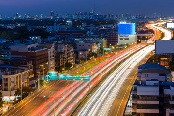 Fototapeta na wymiar billboard on the highway in the twilight time in downtown of Bangkok Thailand