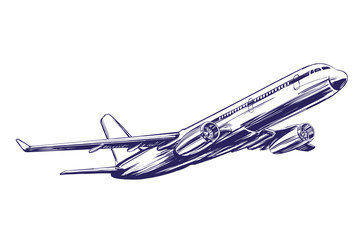 airliner, aircraft hand drawn vector illustration sketch