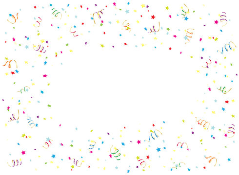 Happy Birthday streamer and confetti on white background
